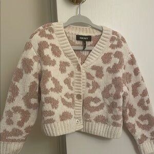 DKNY Cream and Mauve Leopard Print Cardigan